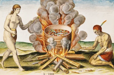 Kochen von Speisen in einem Terrakottatopf, aus 